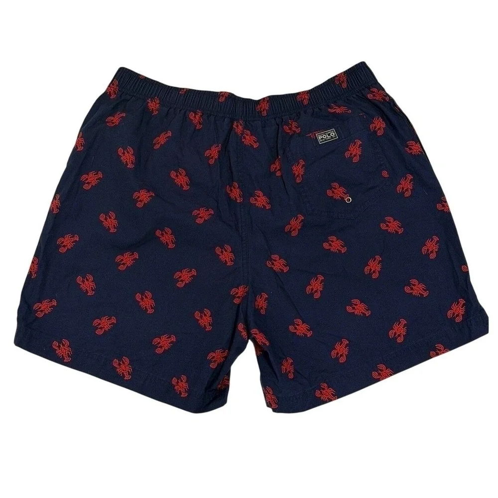 Polo Sport Ralph Lauren Swim Trunks Navy Blue Red Lobster Printed Mens XL Preppy